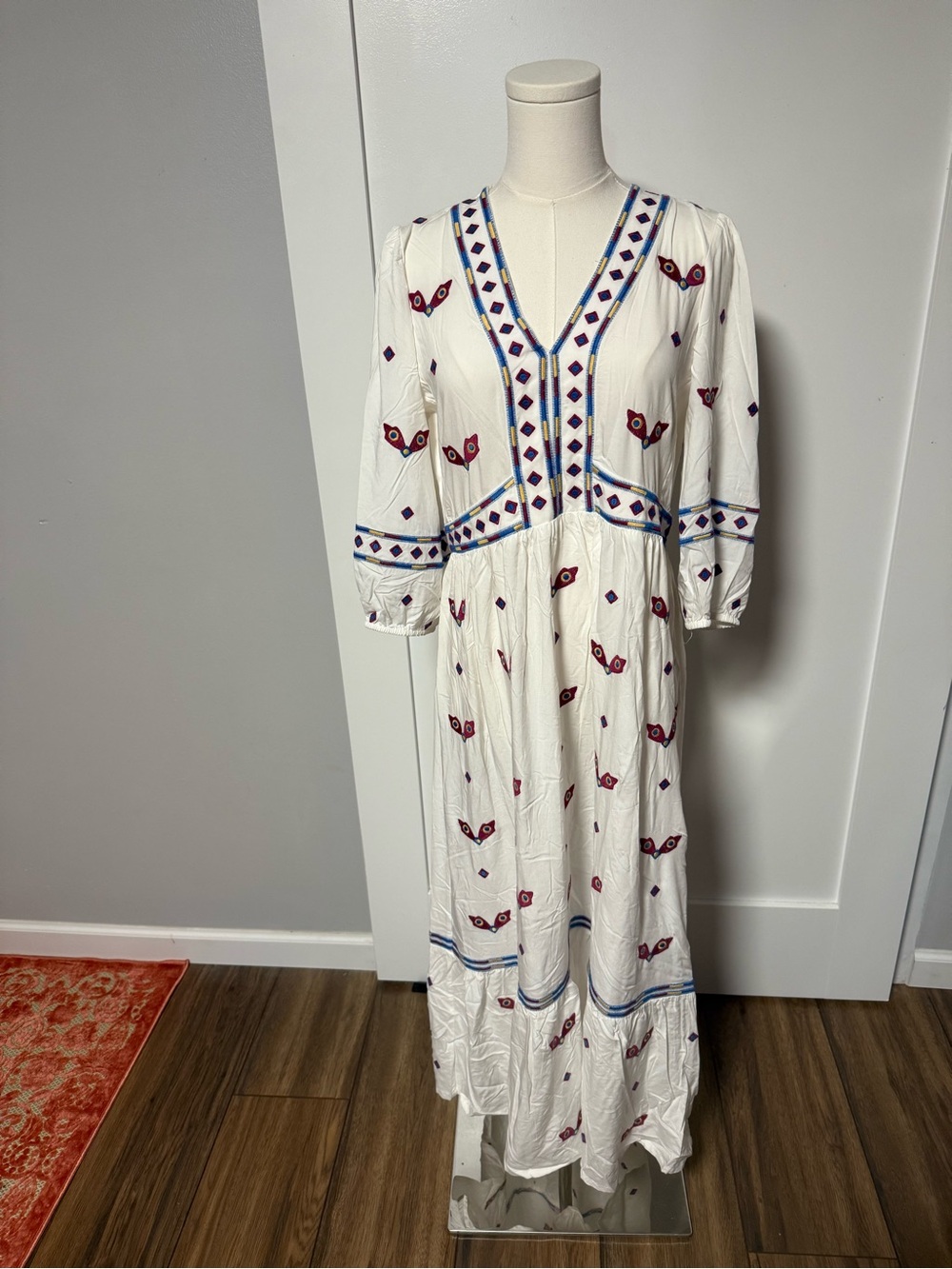 ba&sh Java Embroidered Boho Midi Dress Womens Large White Open Back Missing Tag